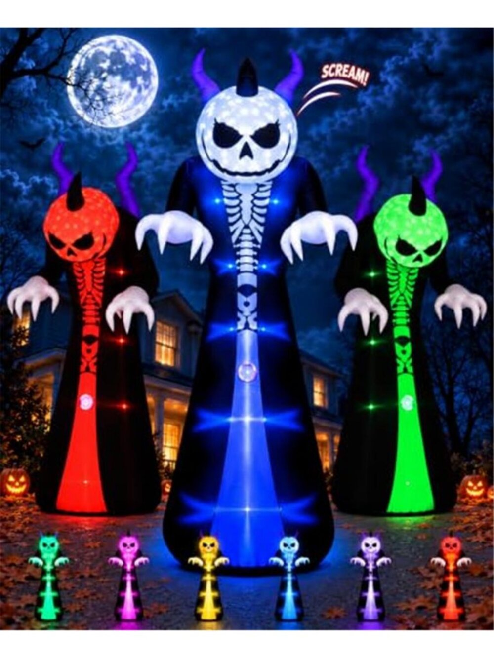 10FT Grim Reaper Halloween Inflatable, Motion-Activated Scream